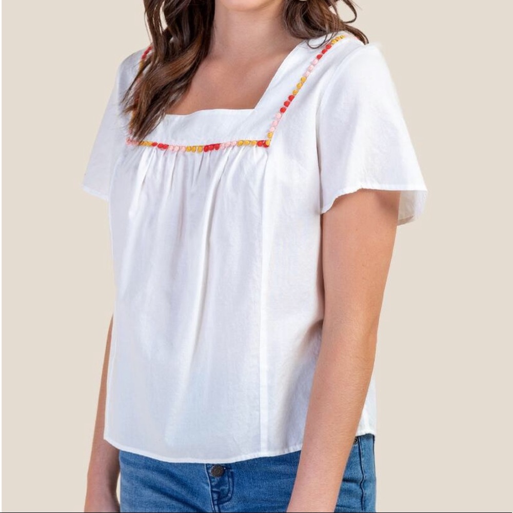 Francesca’s Pom Trim Blouse